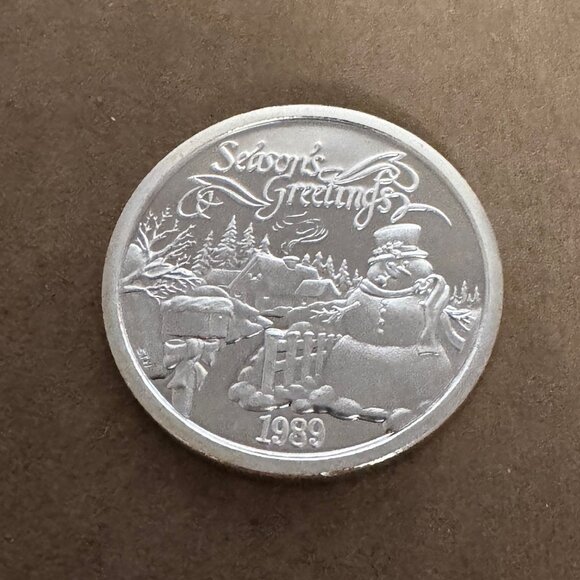 1 Troy Ounce Fine Silver.999 Pure Seasons Greetings from  Vintage 1989 - Picture 3 of 4